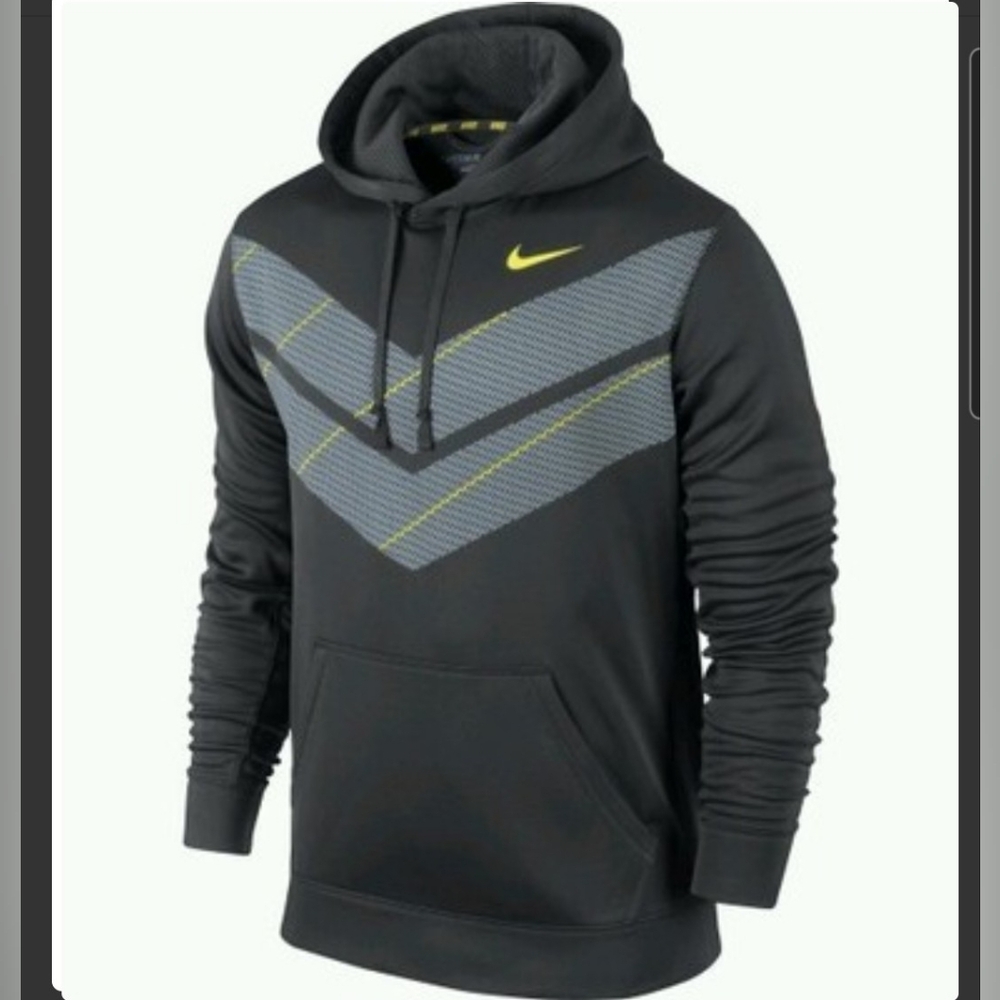 Nike Therma-FIT Hoodie Men’s Medium Black Gray Neon Swoosh Pullover Athletic Gym